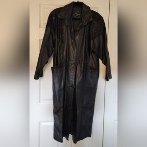 Women's Size M Pelle Black Genuine Leather Coat with Zebra Accenting Stripes